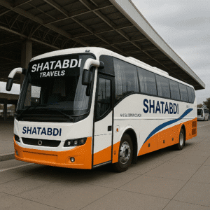 Shatabdi Travels bus at terminal ready for departure