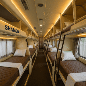 Interior of Shatabdi Travels luxury AC sleeper coach 