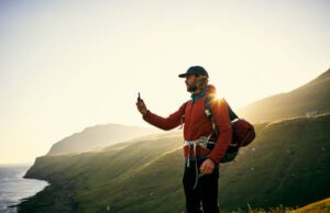 Man hiking alone as part of his life trip of exploration 