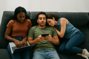Visual introduction to screen fatigue highlighting the impact of excessive screen time on daily life.