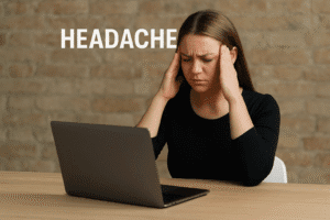 Image representing frequent headaches and migraines caused by prolonged screen exposure.
